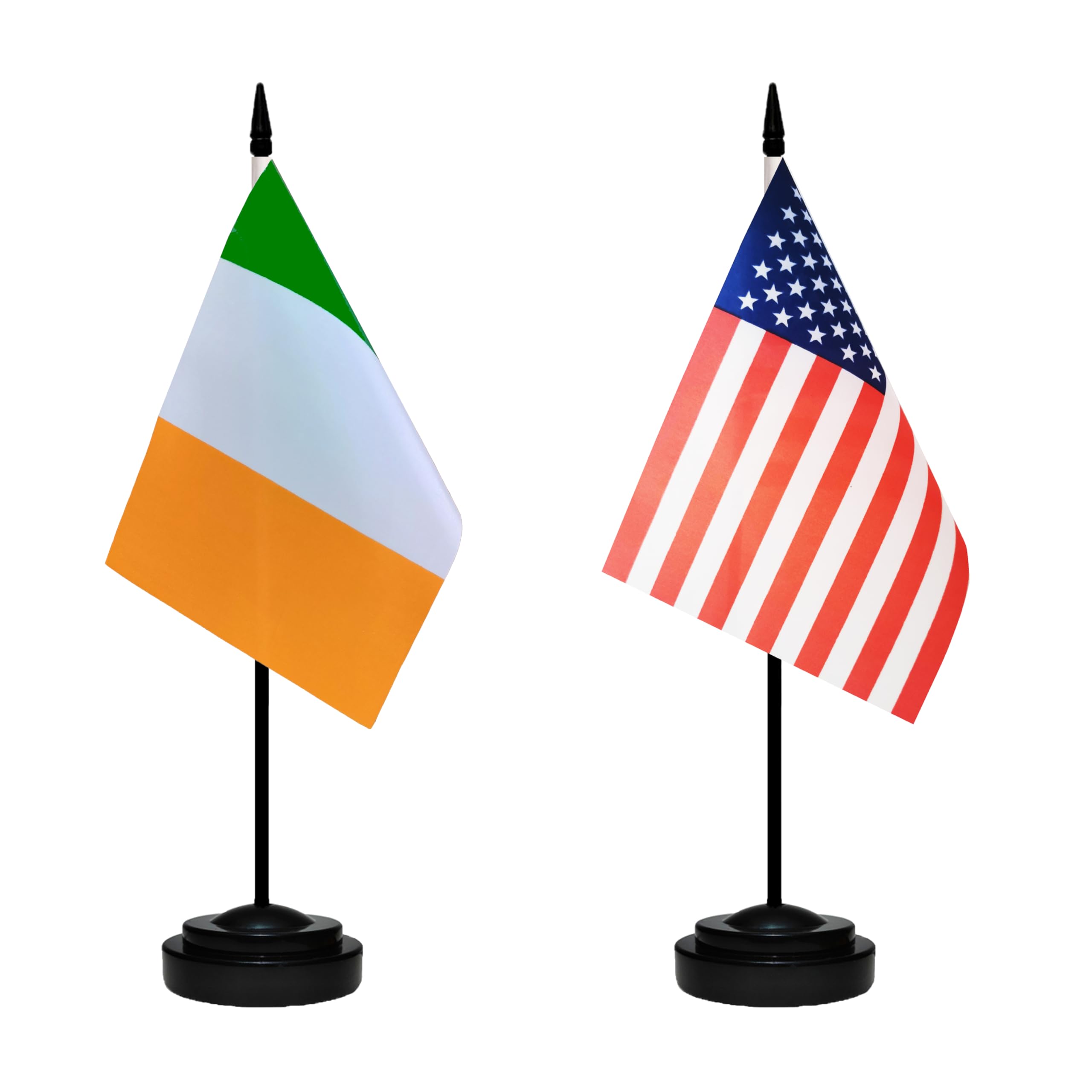 USA American & Ireland Irish Desk Flags, US Ireland Office Table Flag, Small Mini Miniature Irish and US Desktop Flag With 13" Solid Black Pole, Black Base