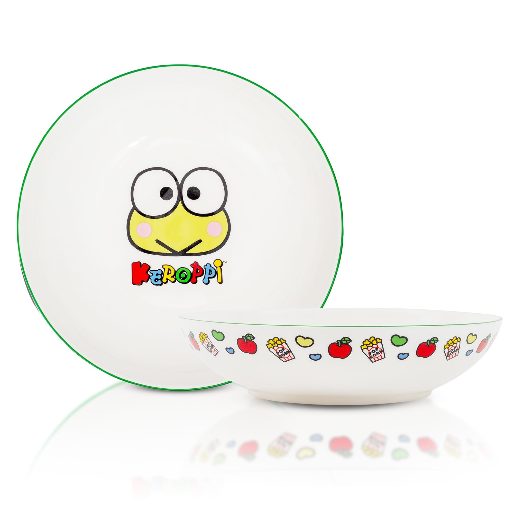 Silver Buffalo Hello Kitty and Friends Keroppi Popcorn and Apple Pattern Ceramic Dinner Pasta Bowl, 9 Inches