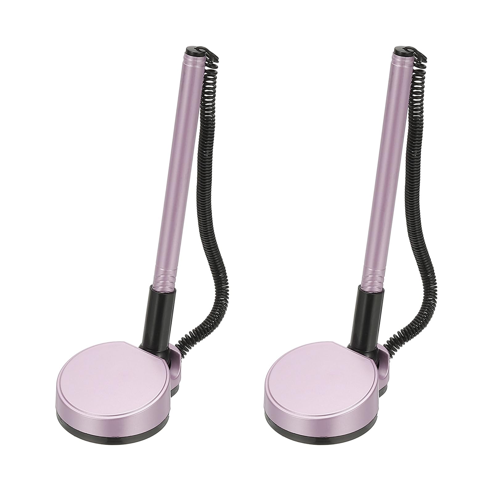 PATIKIL 2Pcs Secure Pen with Adhesive Chain and Security Pen Holder, Reception Counter Pens Desktop Pen Black Ink Refills for Desk Workplace Office Home Supplies Round Base, Purple