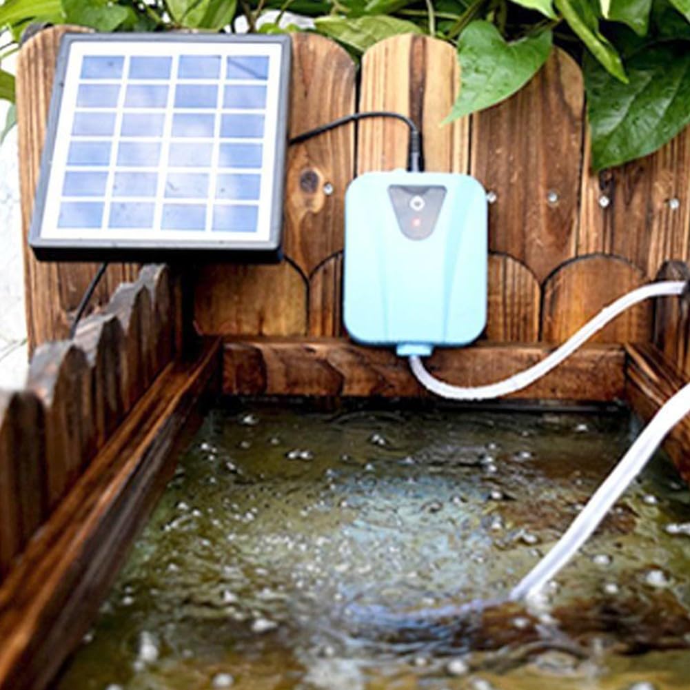 Aeratore per laghetto a energia solare con flusso d'aria da 2 l/min, ossigenazione ABS per laghetti e acquari esterni, include pannello solare, pietra porosa e caricatore CC