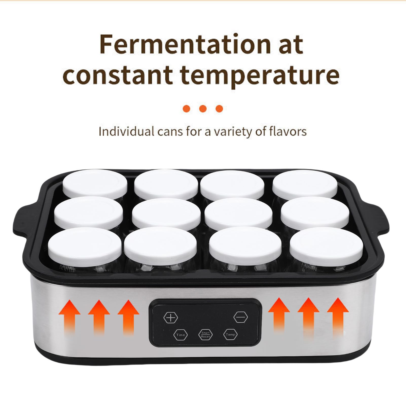 Yaourtière Électrique 12 Pots avec Minuterie 0-48h Température Réglable Yaourt Fait Maison pour Famille, Petit Déjeuner Sain, Collation Enfant, Régime Alimentaire
