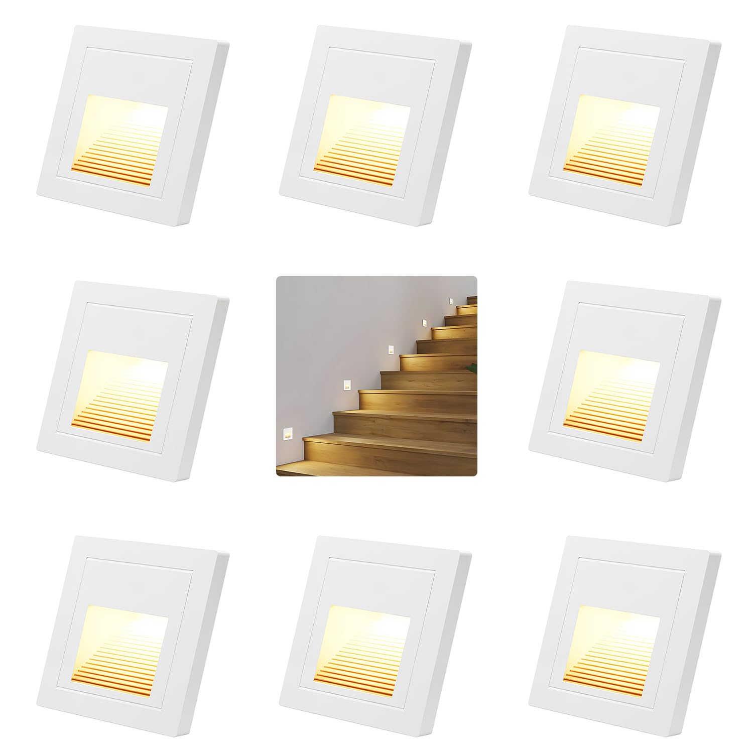 Arotelicht LED Treppenlicht Treppenbeleuchtung Innen, 8 Stück Warmweiß 3000K Wandeinbauleuchte Treppenleuchte 60mm, LED Stufenlicht für Treppe, Schlafzimmer, Küche, Flur, Beleuchtung, Weiß