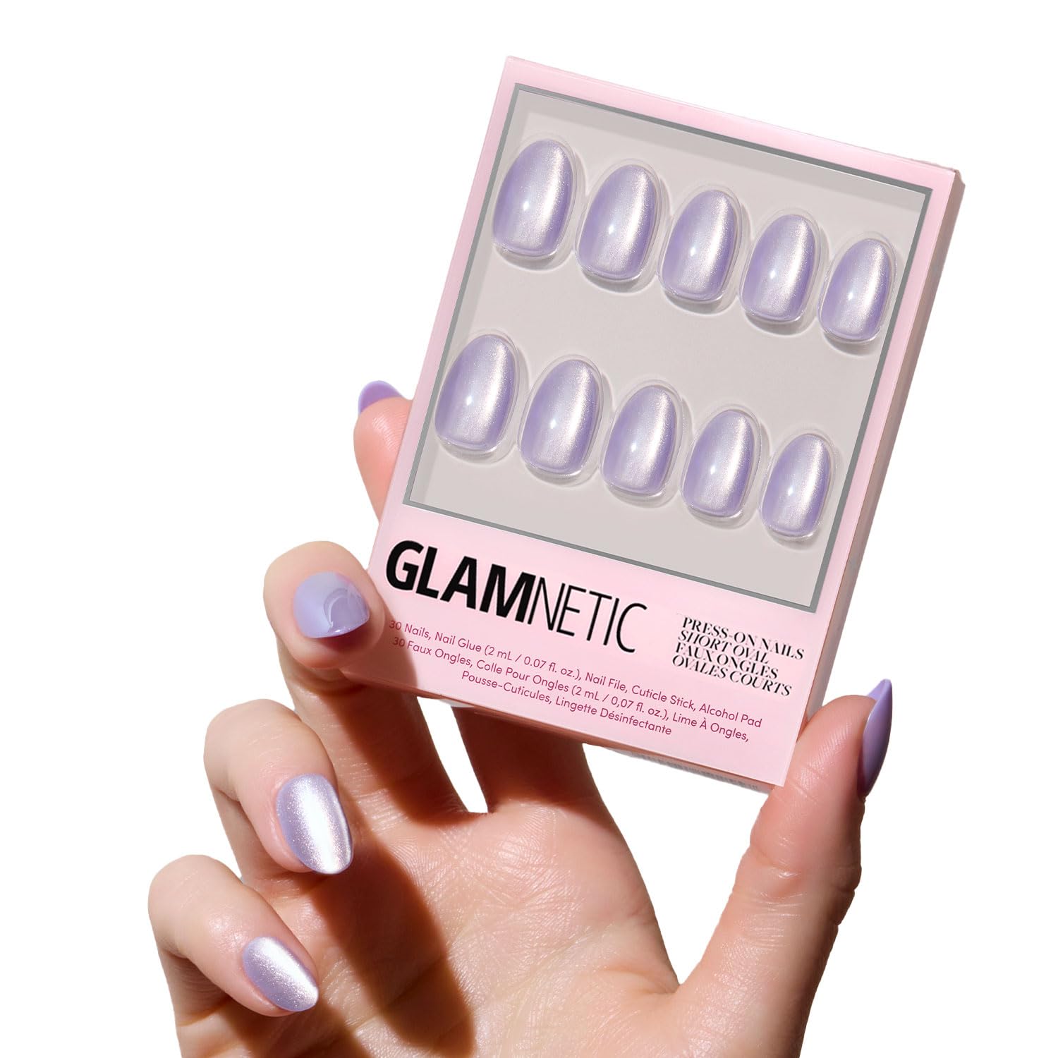 Glamnetic Press On Nails - Mermaid's Tail | Short Oval Purple Cat Eye Fake Nails with a Velvet Finish, Reusable Summer Nails | 15 Sizes - 30 Nail Kit with Glue 1-Mermaid's Tail