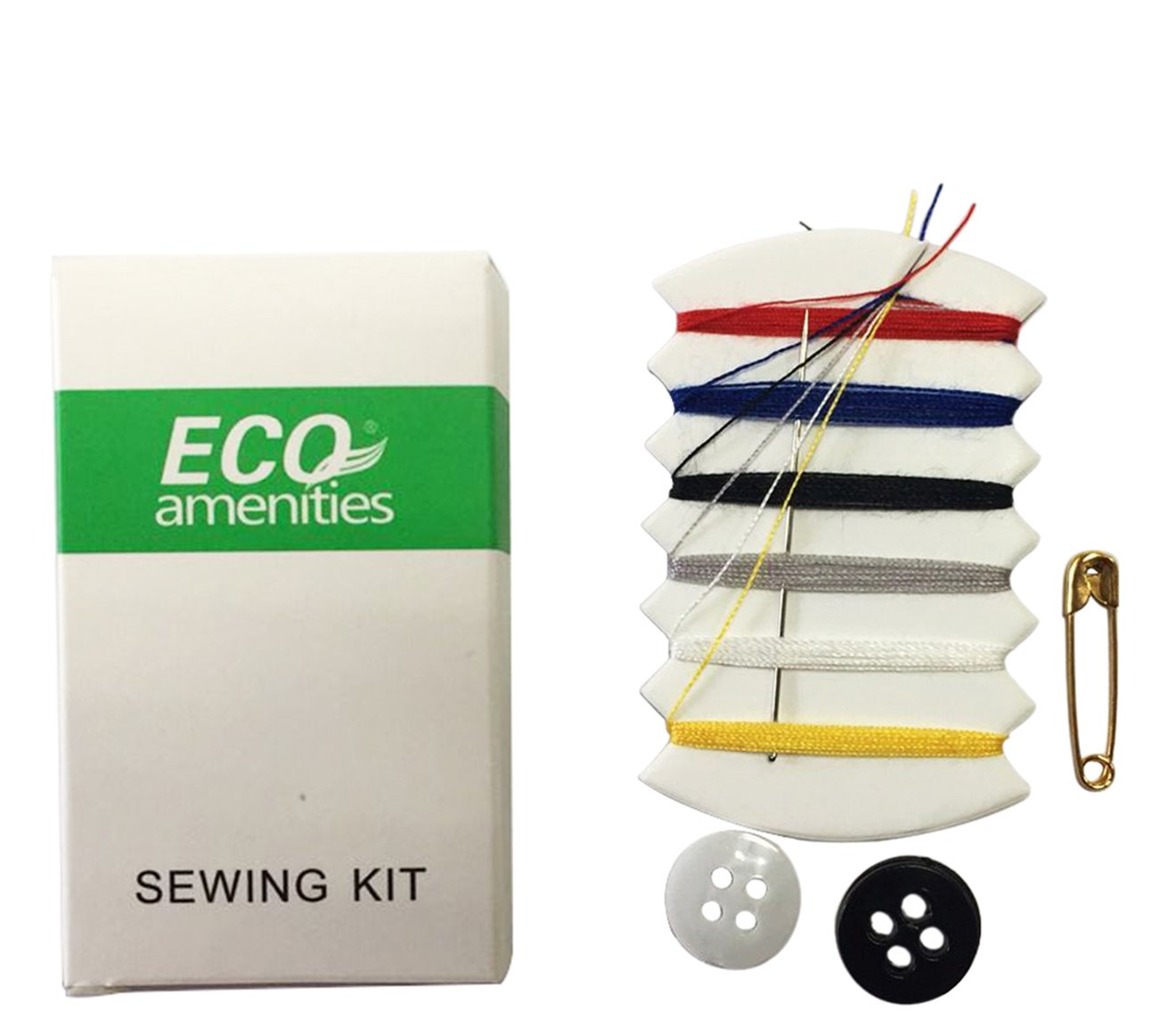ECO amenitiesHotel Sewing Kits - 100 Boxes Per Case, Individually Wrapped - Travel & Emergency Sewing Kit with Needles and Threads
