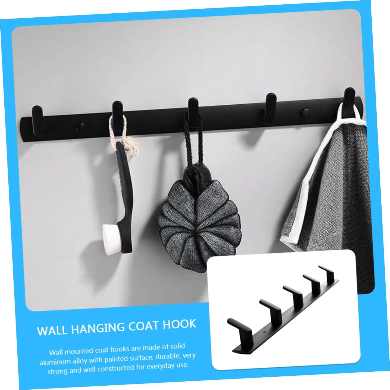 jojofuny Punch-Free Wall Mounted Coat Hooks, Matte Black Bathroom and Kitchen Towel Hangers, 5pcs No Drilling Hooks for Home Wall Storage and Hallway Organization