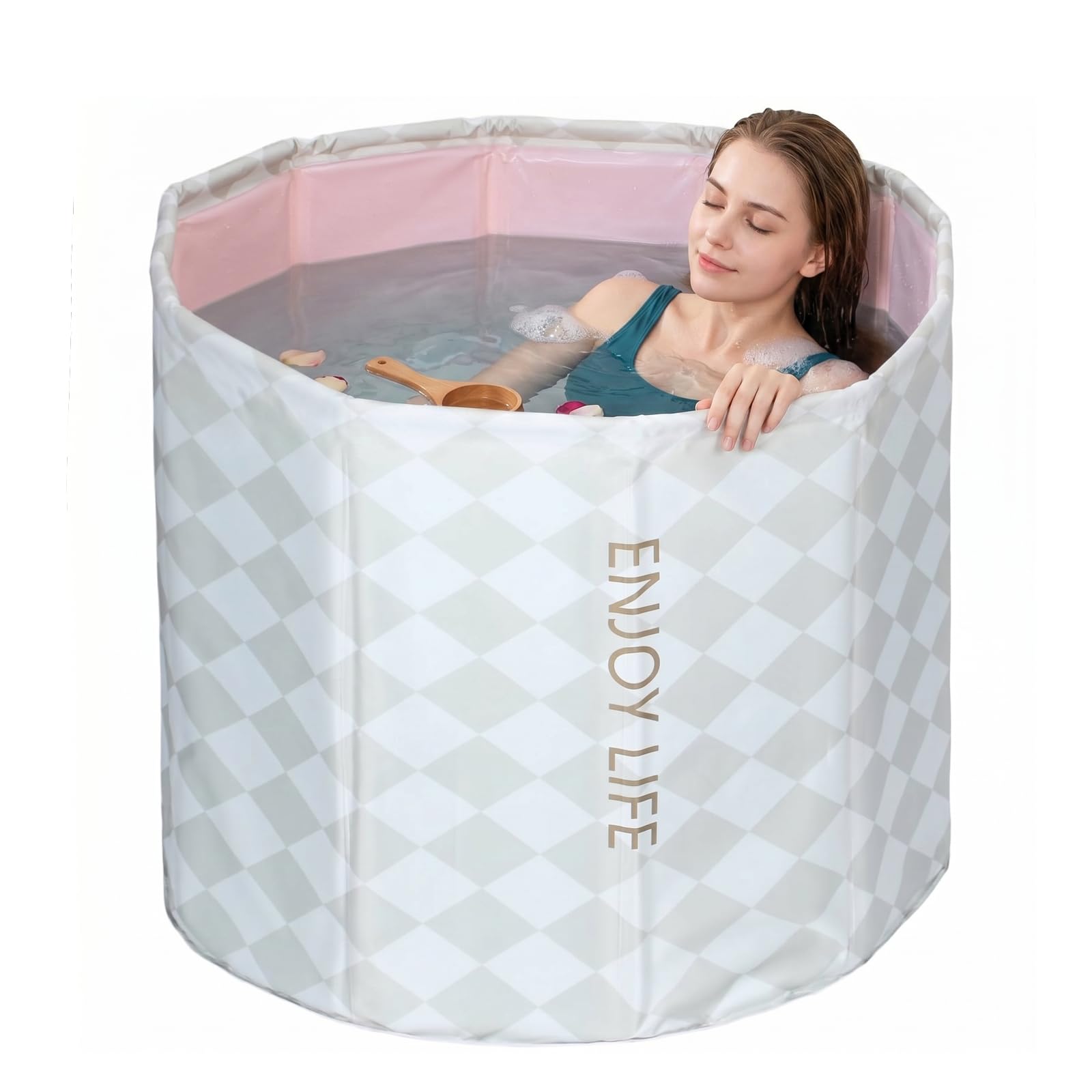 Portable Foldable Bathtub,Adult Freestand BathTubs,Collapsible Soaking Tub for Home,Gym Plunge Tub,Spa,Indoor Outdoor Ice & Hot Bath for Athletes Recovery(Off-White)