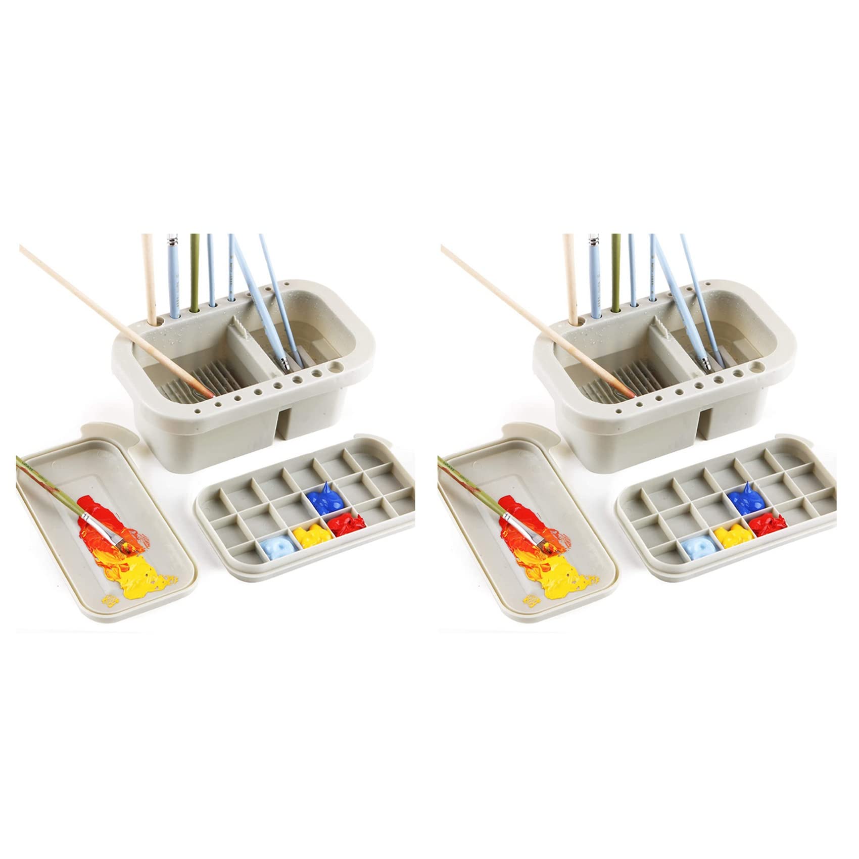 XIDIT 2X Brush Washing Bucket Multi-Use Paint Brush Basin with Art Palette Brush Holder Brush Washing Tool