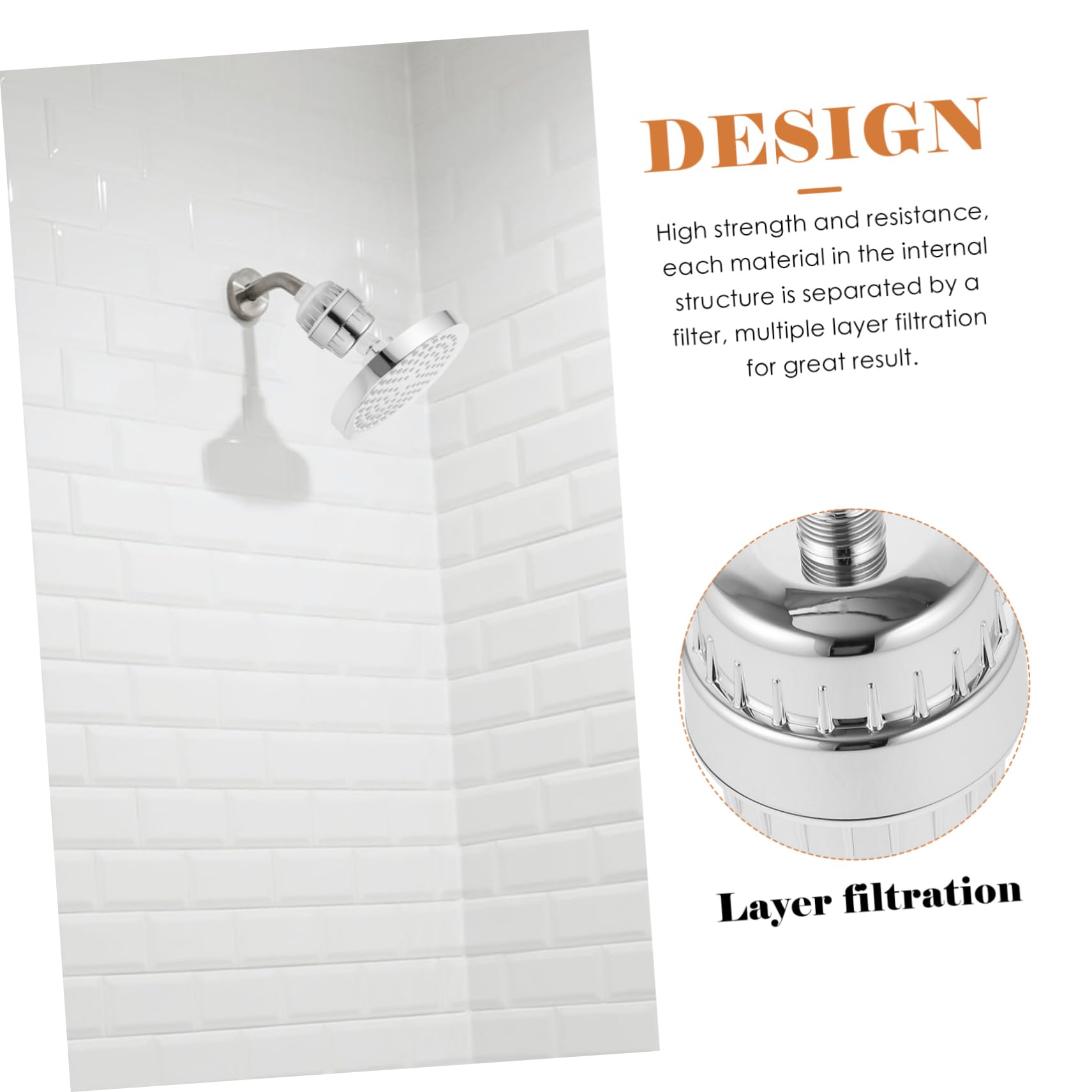 PRETYZOOM Filtro de Ducha para Agua Dura, ABS Plata, 15 Niveles Rotatorio | Sistema Multicapa, Algodón Interno, Esfera Sólida, Movimiento Libre 360°, Cuerpo Anti Deformación, Estructura Resistente