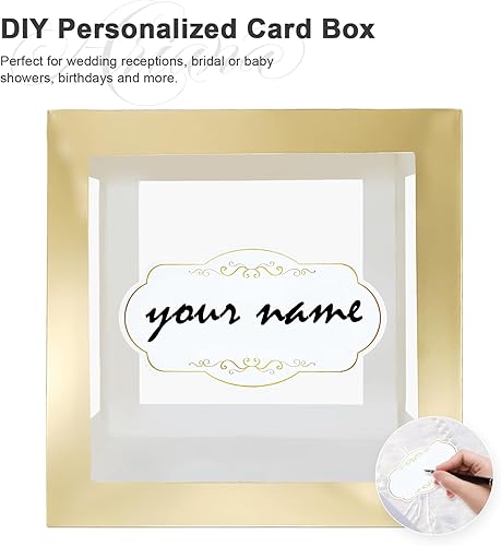 Miniatura 4 de Caja de tarjetas de boda para recepción, transparente con borde dorado, caja de dinero para bodas, baby showers, fiestas de deseos, cumpleaños,