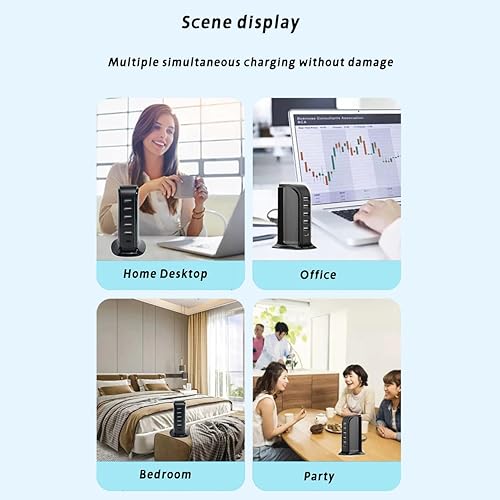 Miniatura 4 de Estación de carga USB para múltiples dispositivos, torre de carga multipuerto de 40 W, puerto USB-C compatible con carga rápida PD compatible con