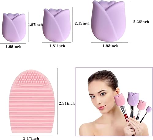 Miniatura 2 de Soporte para brochas de maquillaje, organizador de brochas de maquillaje de viaje de silicona en forma de rosa, fundas de almacenamiento, tapa
