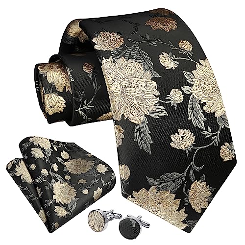 Image of Enlision Ties for Men Floral Tie Handkerchief Cufflinks Set Formal Flower Classic Mens Necktie & Pocket Square Wedding