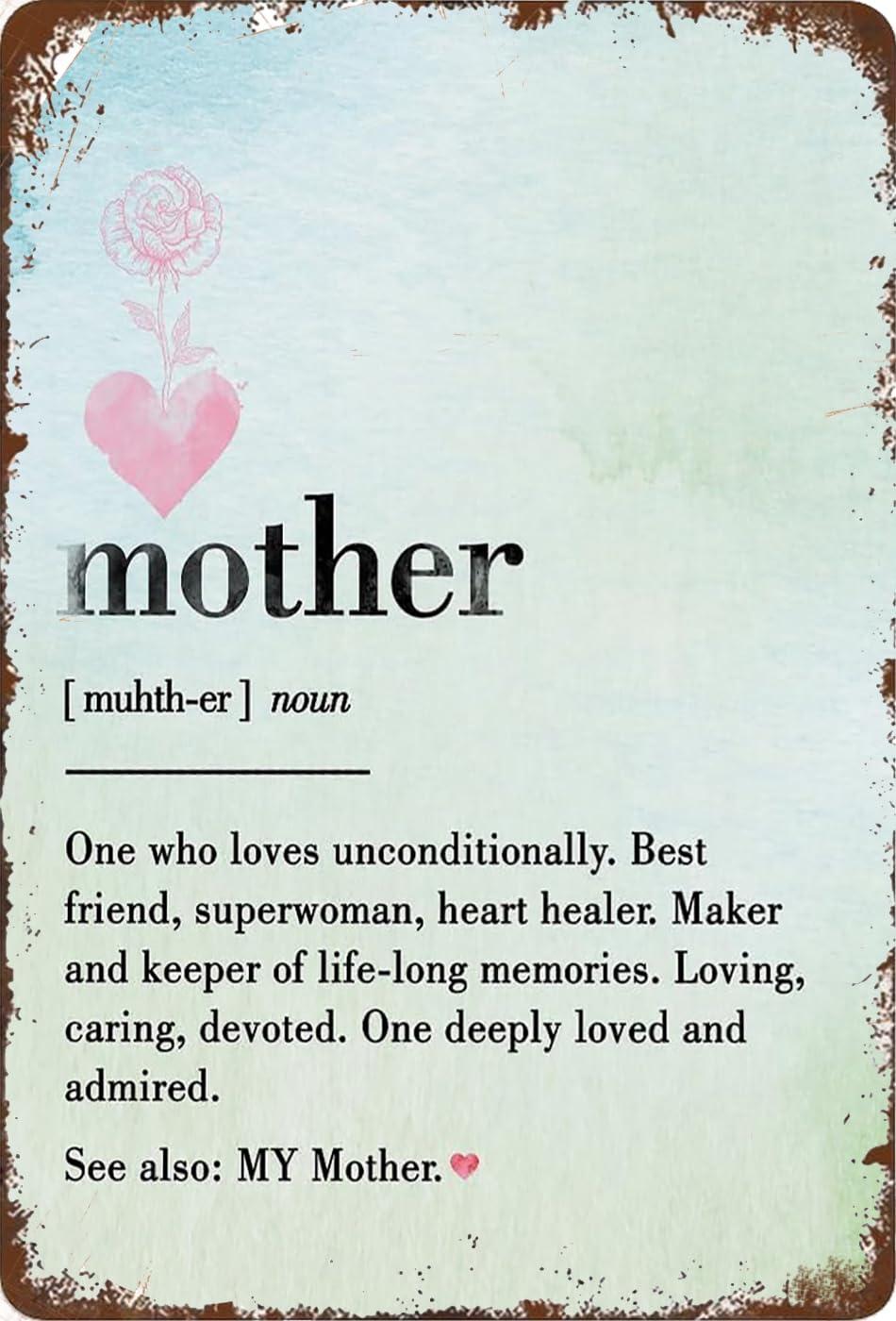 peiyeety Tin Sign Mother Definition Tin Sign Decor For Home Bedroom Rustic Mom Gift Decor For Wall Tabletop Desk Decoration Mothers Day Gifts For Women Mom Box 8x12 Inch