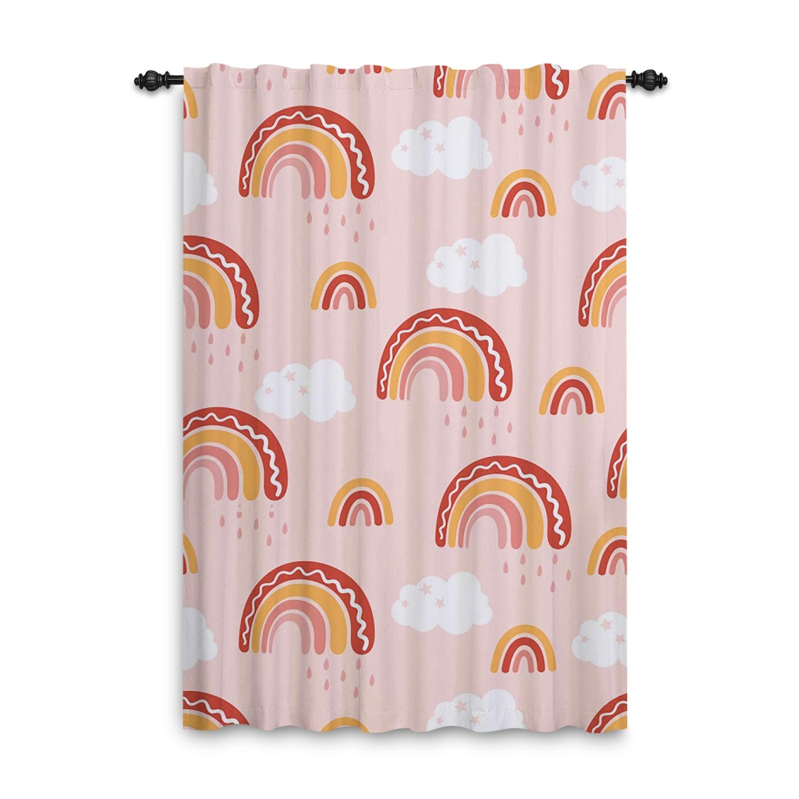 ggaimwf Rainbow Curtains Pencil Pleat Cartoon Rainbow Clouds Pastel Bedroom Curtains Kids Window Treatment for Child Girls Living Room Nursery Cafe Interior Divider Curtain Tier 132x214cm 1 Panel