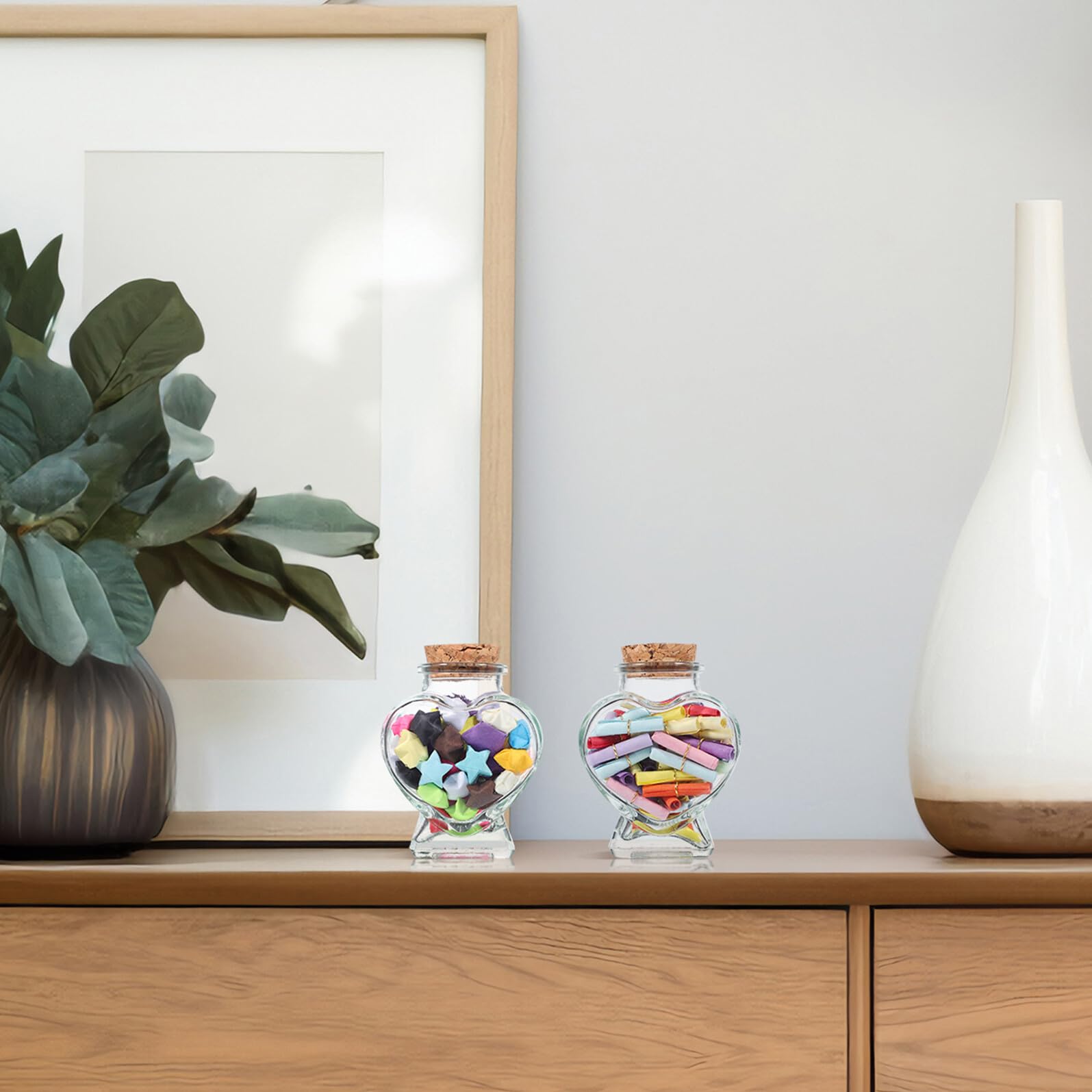 IMIKEYA 12 Bottiglie Mini Cuore in Vetro Trasparente con Tappo Sughero Barattoli per Messaggi Decorazione Matrimonio e Artigianato
