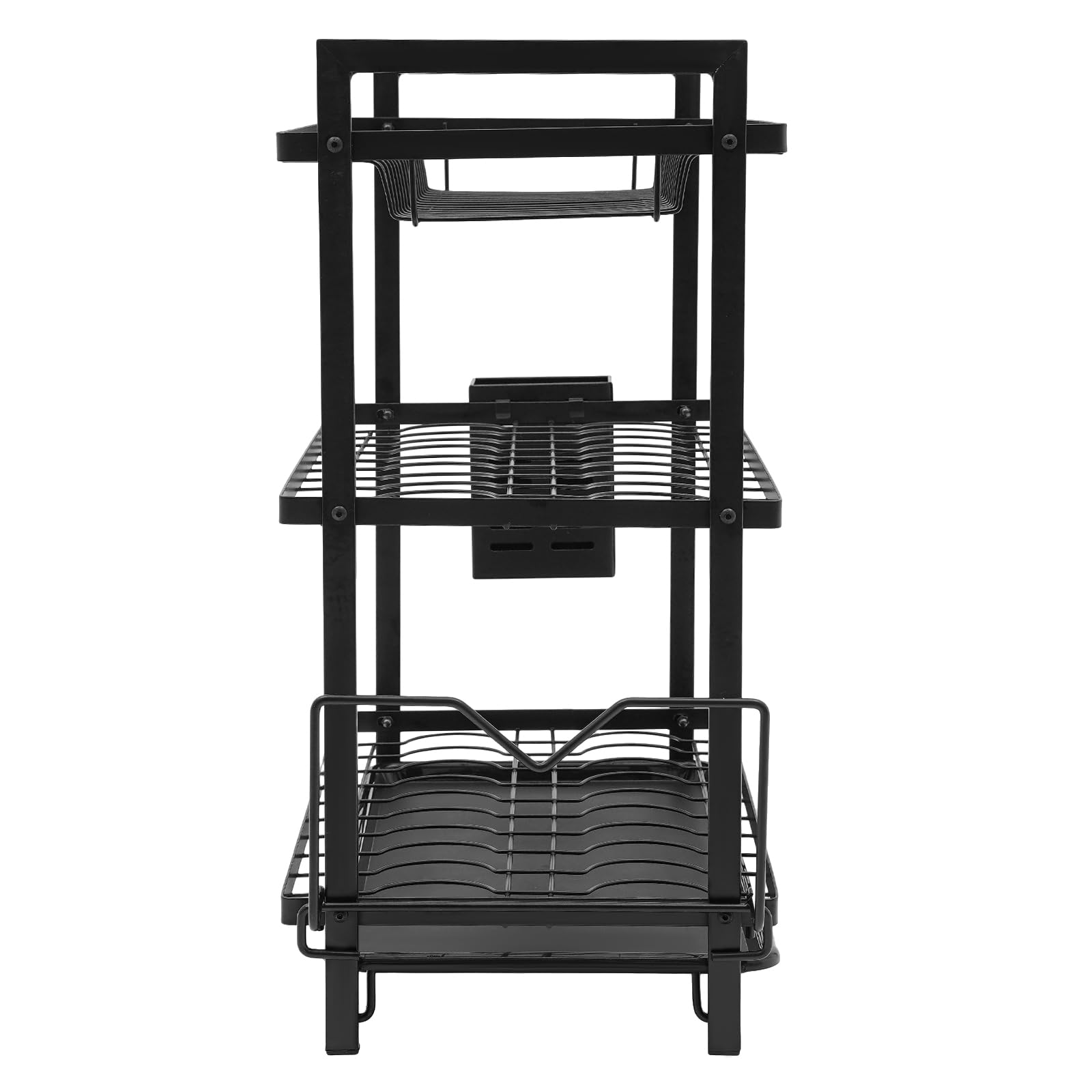Escurreplatos de metal de 3 niveles, con soporte para utensilios y bandeja de goteo