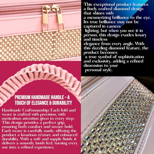 Image of FADAK Faux Leather Cosmetic Makeup for Beauty Case Wedding Makeup Brushes Pouch Tikli Organizer Travel Large Vanity Mirror Box Storage Bag Jewelry Bridal Box (Rani Pink)