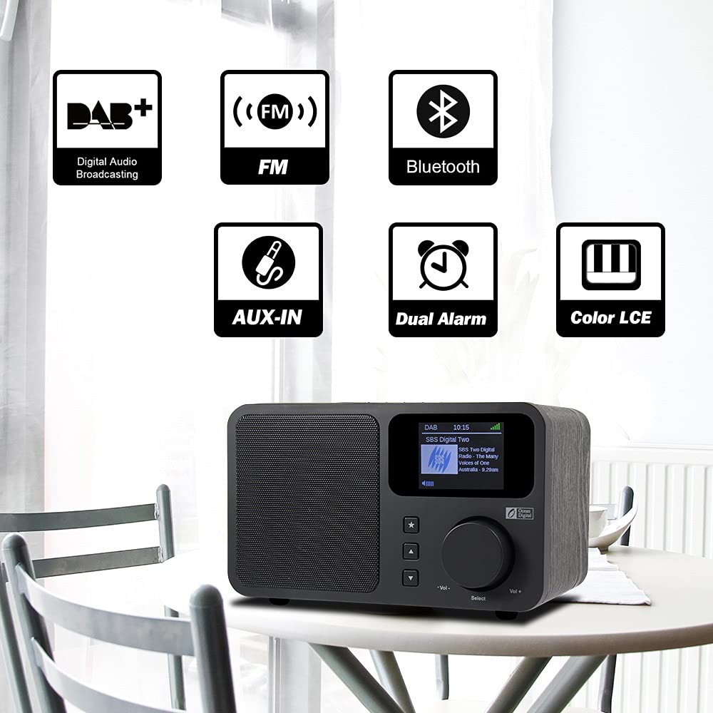 Dab/Dab + Numérique & FM Radio Portable, Double réveil, Bluetooth, AUXILIAIRE -in, écran Couleur, Batterie Portable ou Secteur alimenté, Noir