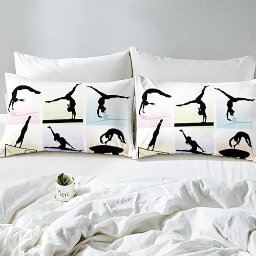 Miniatura 4 de Erosebridal Juego de sábanas de gimnasia para niña negra, tamaño Queen, para bailarina de gimnasta, juego de sábanas bajeras deportivas con