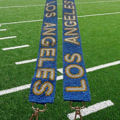 Los Angeles Blue Beaded Purse Strap Outline Letters 49” Pro Football Stadium Approved Clear Bag Ram Gold Hardware Sports College LA California Gifts Fans2