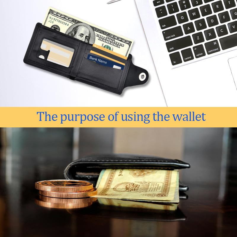 Men Slim Rfid Blocking Wallet Front Pocket Cards Zipper Wallets for Father Dad Birthday Gift Black PU Pocket Wallet Coin Purse Bifold Wallets with ID Window Men Billfold3