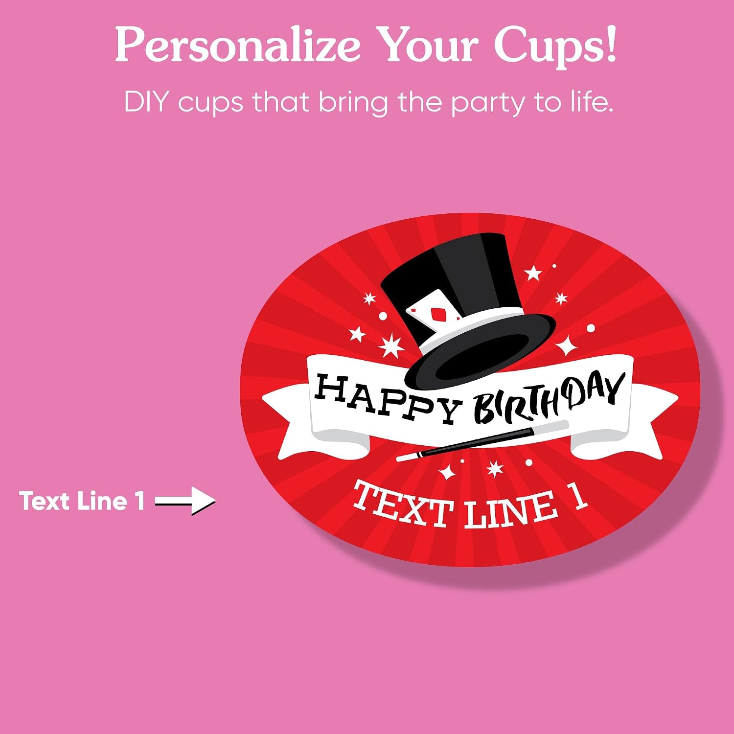 Big Dot of Happiness Custom Magic Show Cups, 16oz Disposable Drinkware, Ta-Da Magical Birthday Party Table Decor, Custom Party Cups (Black) & Personalized Stickers - 16 Pack