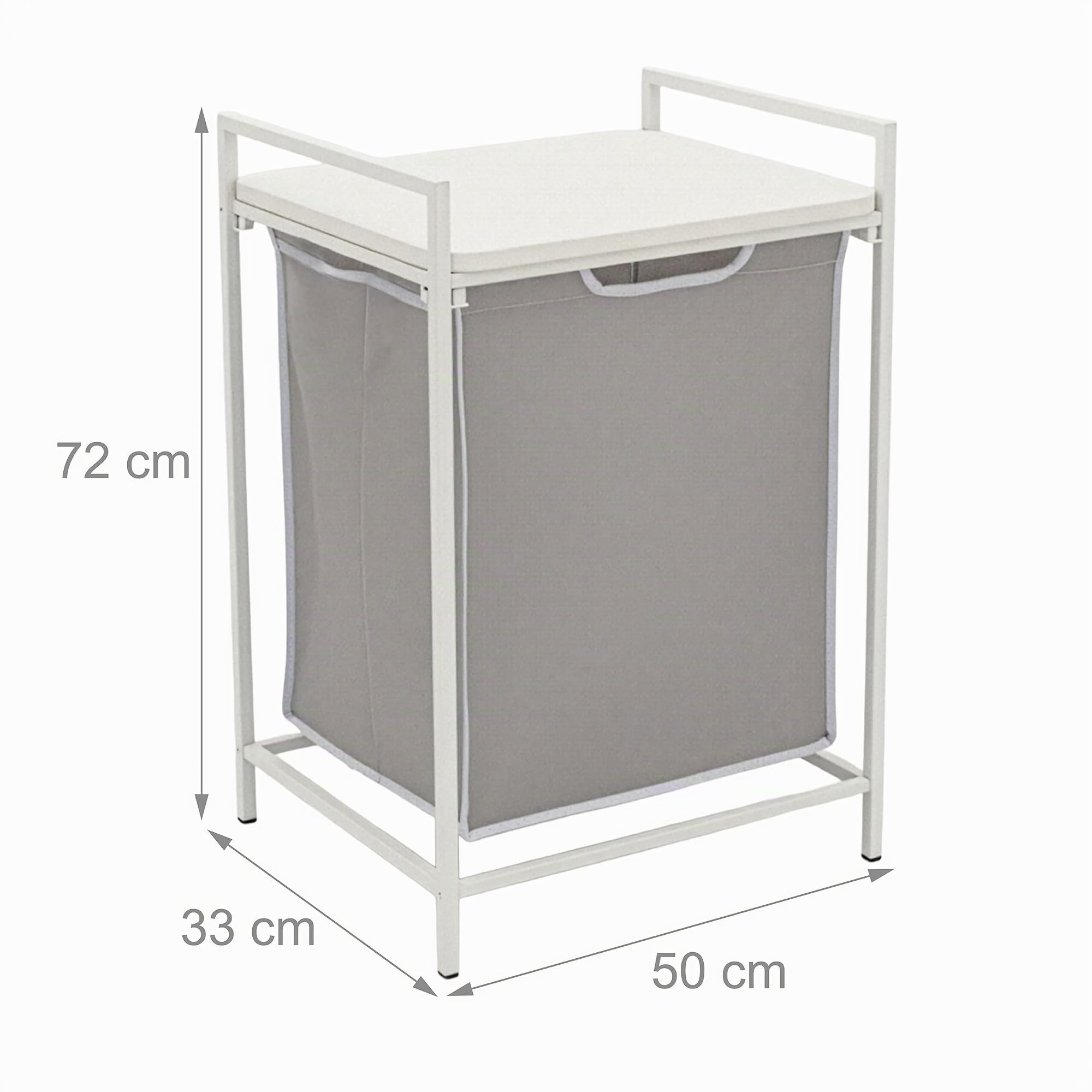 Relaxdays Cestino portabiancheria con ripiano, Sacco Removibile, 72x50x33 cm, 65 L, Bianco/Grigio