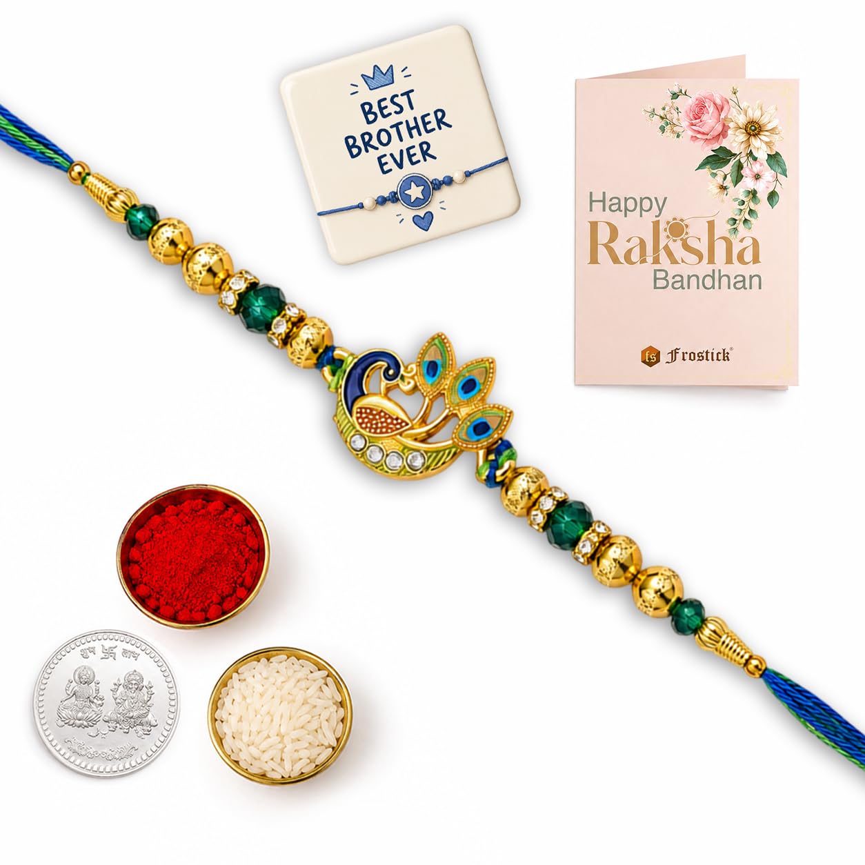 Peacock Rakhi for Brother Elegant Designer Rakhi Set of 1 Traditional Raksha Bandhan for Bhai Premium Decorative Festival Gift Sacred and Stylish Design-image-37