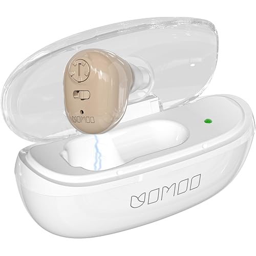UOMOO Rechargeable Hearing Amplifier to Aid and Assist Hearing for Seniors Adults, in The Ear Hearing Amplifier Device for Mild to Severe Hearing Loss with Noise Cancelling, Single Ear, Beige