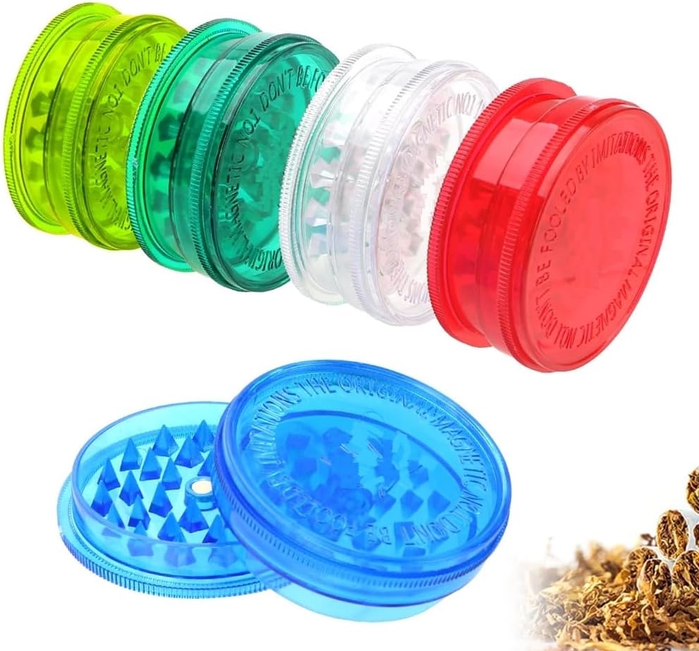 Plastic Herb Grinders, 3 Part Grinder (60mm) Sharp Shark Teeth, 3 Piece Random Assorted