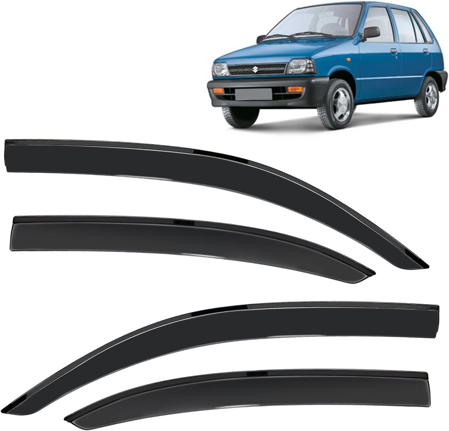 KINGSWAY Accessories Side Window Door Visor Only Compatible with Maruti Suzuki 800 Year 2000 to 2014 All Model, Premium Range Unbreakable Car Rain Guard Side Rear Wind Deflectors, Set of 4 Pcs