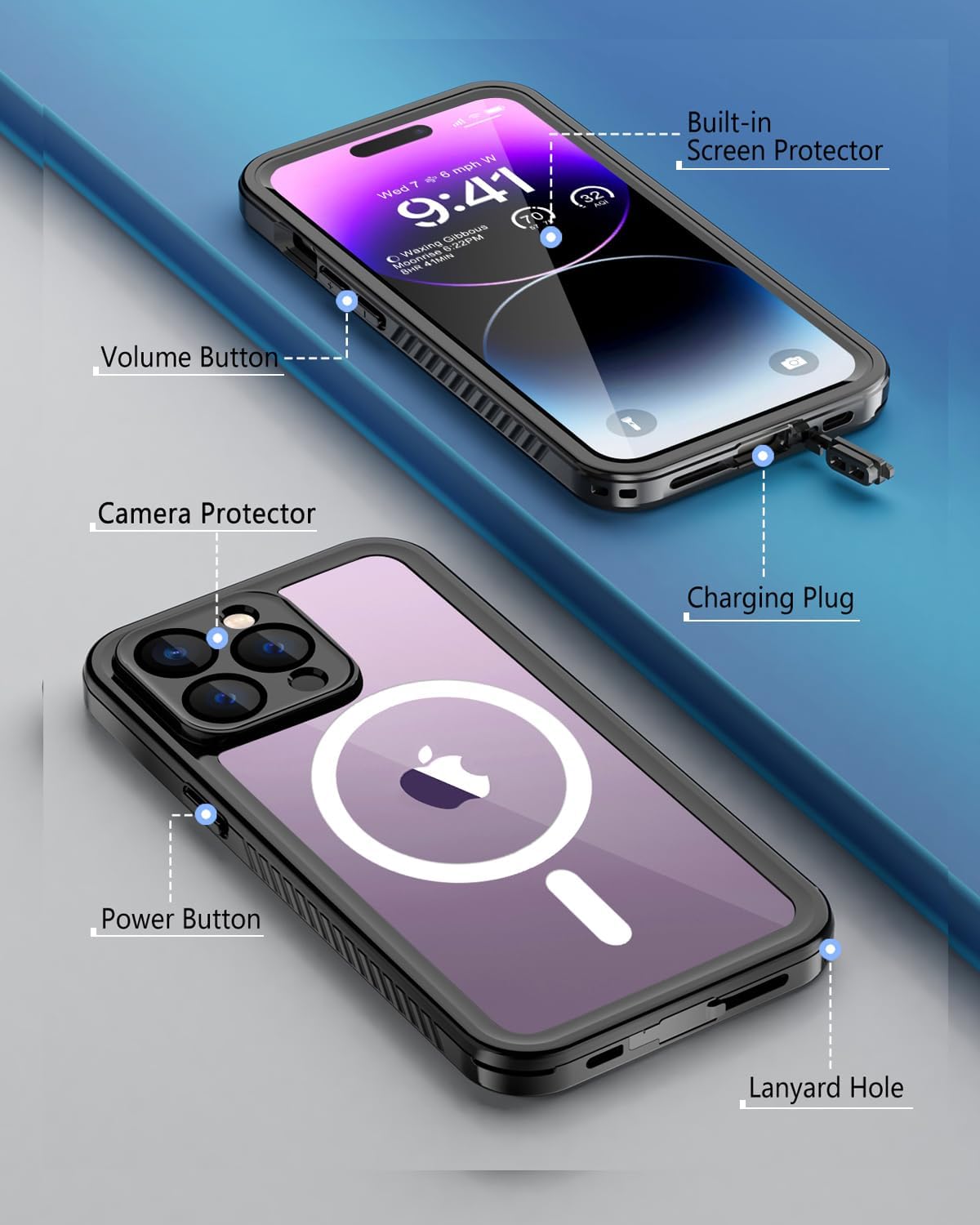 Unitedtime for iPhone 14 Pro Max Case Magnetic Waterproof with Built-in Screen Protector,Compatible with MagSafe Shockproof Dustproof Heavy Duty Full Body Protective Front and Back Cover 6.7 Inch