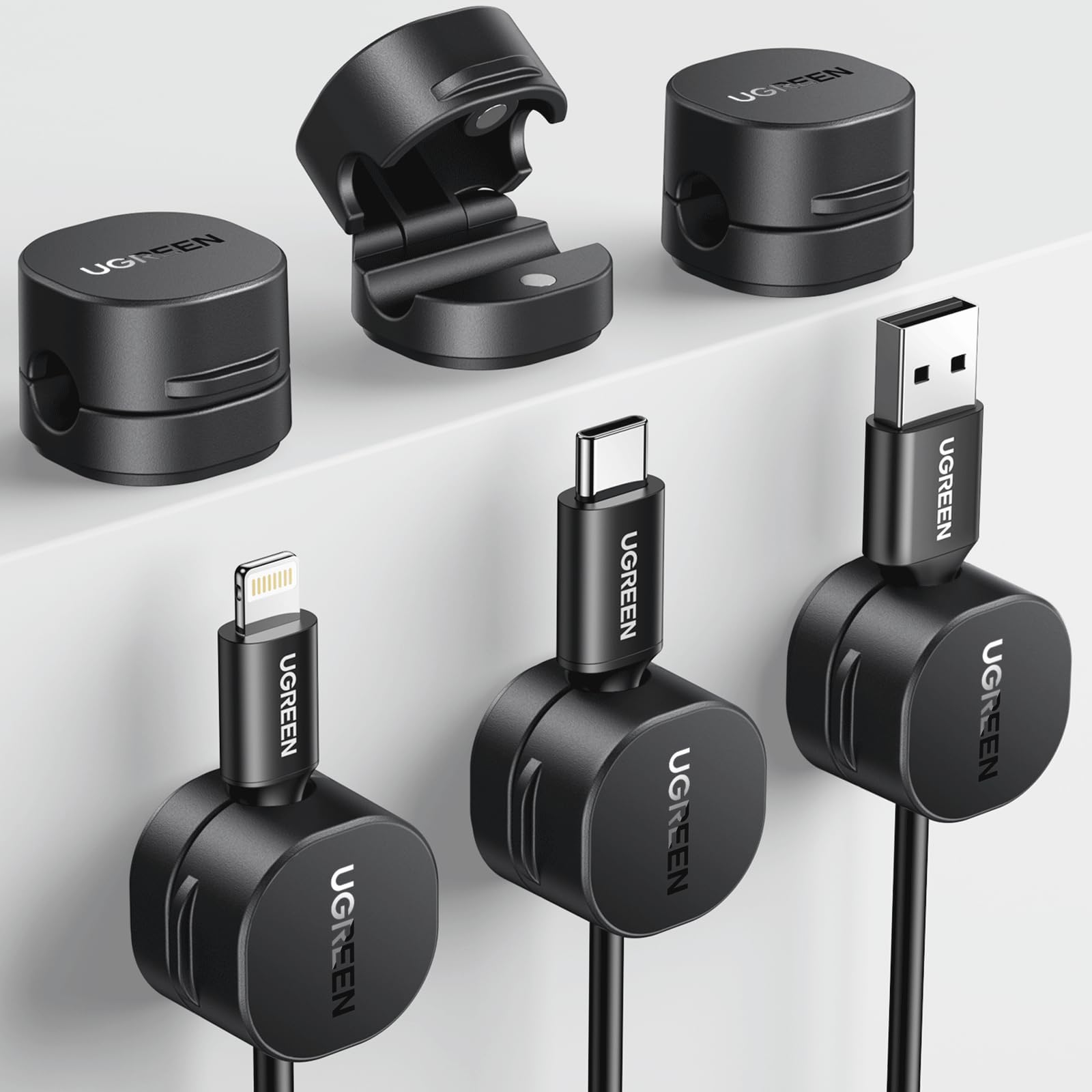 Cable Organizer Clips, Adhesive Cable Management - 6-Pack Strong Magnetic Cord Holder for Desk to Keep Phone Charging Cables, Computer Cords, and Various Cord Organized for Nightstand, Black