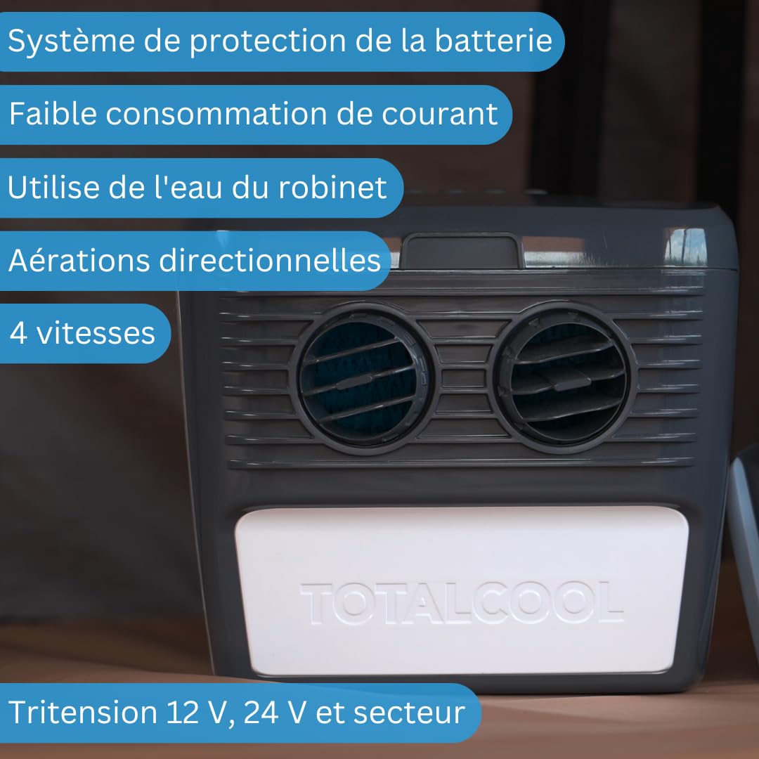 TOTALCOOL 3000 - REFROIDISSEUR D'AIR ÉVAPORATIF PORTABLE 12V / 24V / AC - CARAVANE - CAMPING-CAR - NAVIGATION