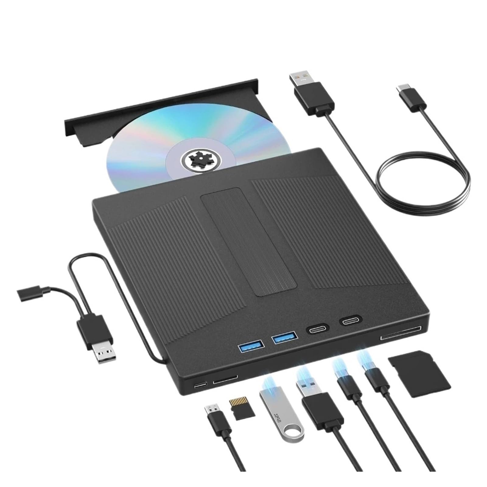 Zewnętrzny Napęd Blu-ray 7 W 1, Obsługa Dysków 100 GB, Nagrywarka Blu-ray/DVD USB 3.0, Odczyt I Zapis Płyt CD/DVD Wyczyść Proces Odtwarzania
