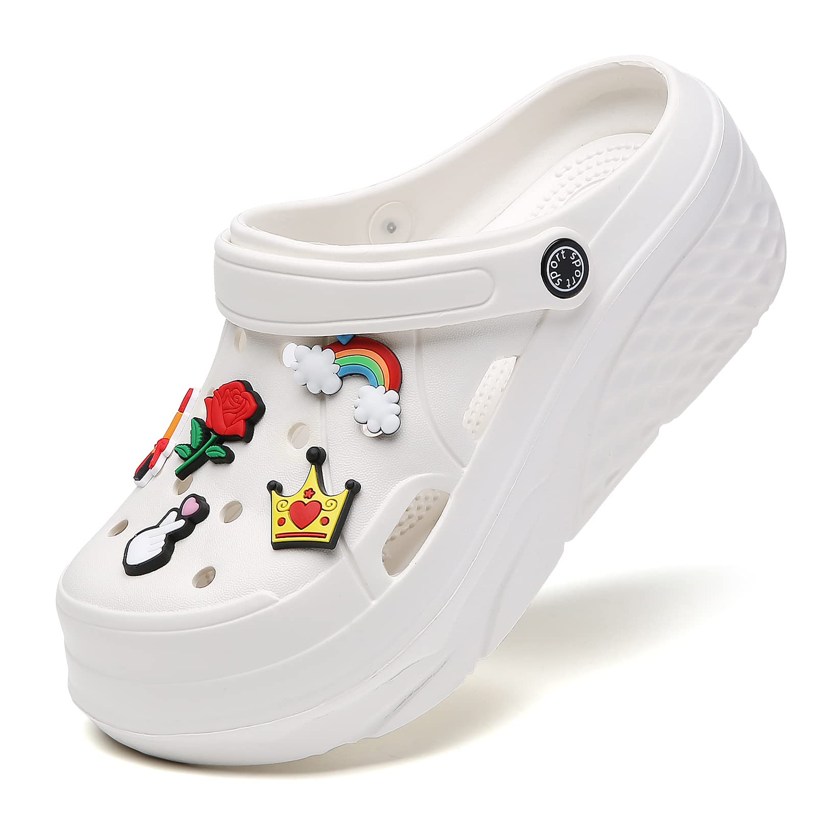 SECHRITE Platform Zuecos para Mujer Chanclas de ocio y ropa deportiva Zuecos sanitarios con encantos Clogs de cuña Tamaños, 36-42 EU