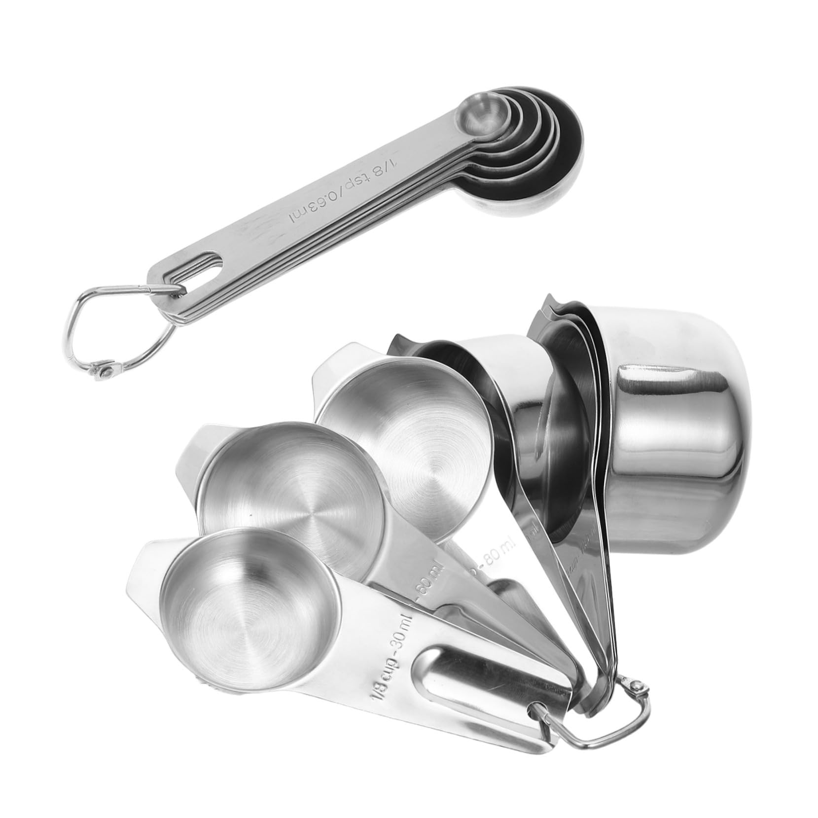 Healifty 2 Juegos Tazas Medidoras y Cucharas Inoxidable Ergonómicas y Resistentes para Ingredientes Secos y Líquidos Set Completo para Cocina y Repostería