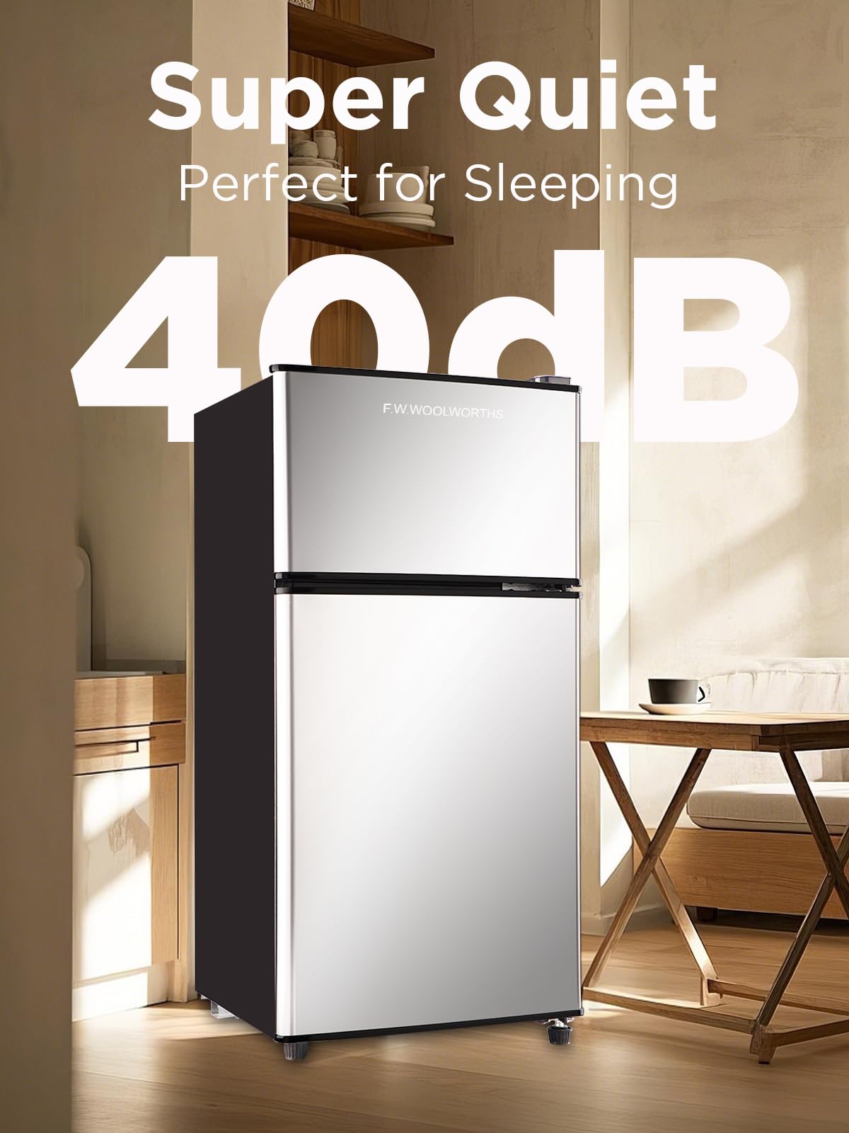 F.W.Woolworths 3.5 Cu.Ft Fridge With Freezer, Refrigerator With 2 Doors For Office, Kitchen, Dorm And Bedroom, Fridge With 7 Level Temp Adjustable Thermostat, Silver on Fridge.com - View 5