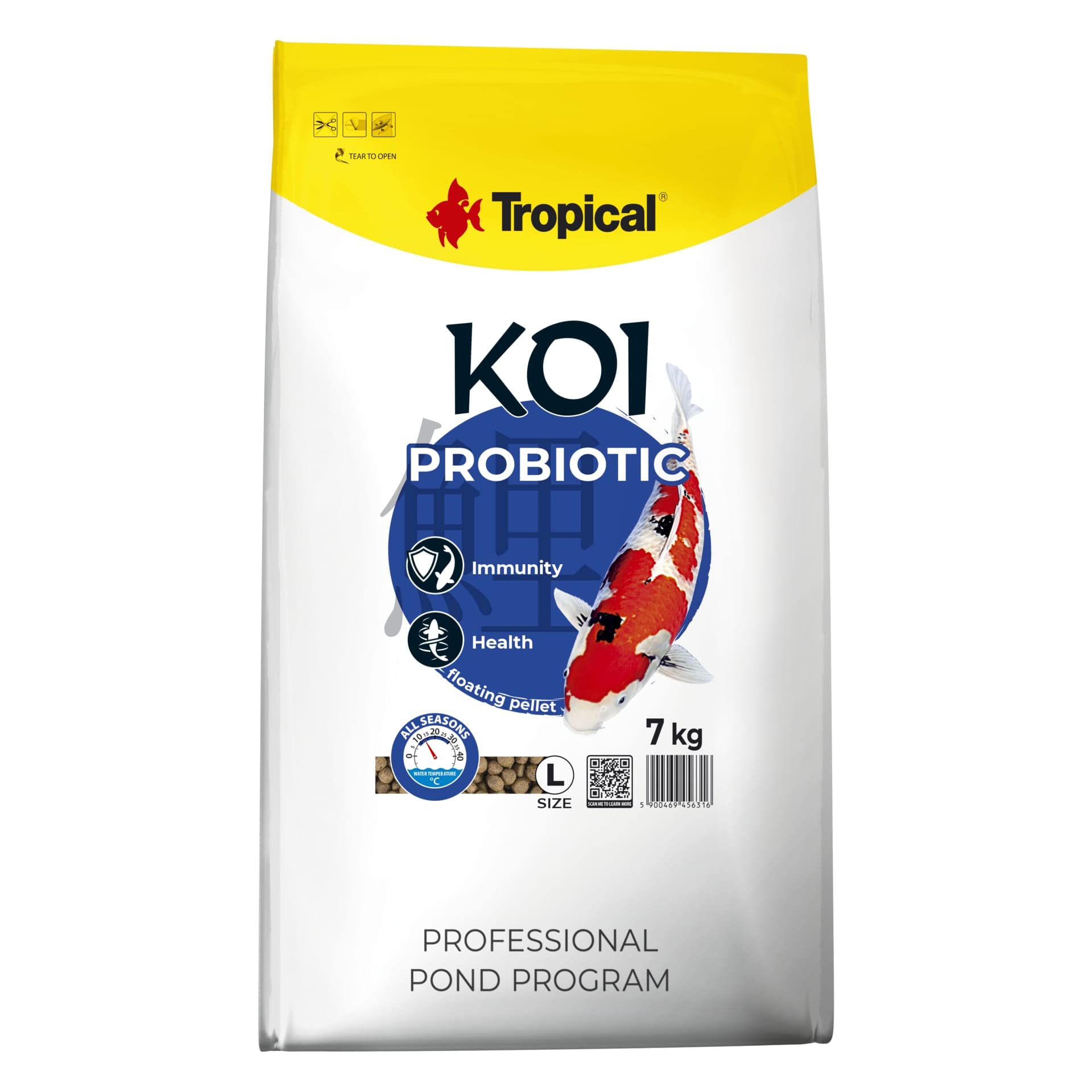KOI PROBIOTIC SIZE L 7kg - mangime per pesci da laghetto di grandi dimensioni, mangime giornaliero per carpe koi per un ampio intervallo di temperatura dell'acqua da 8 a 30°C