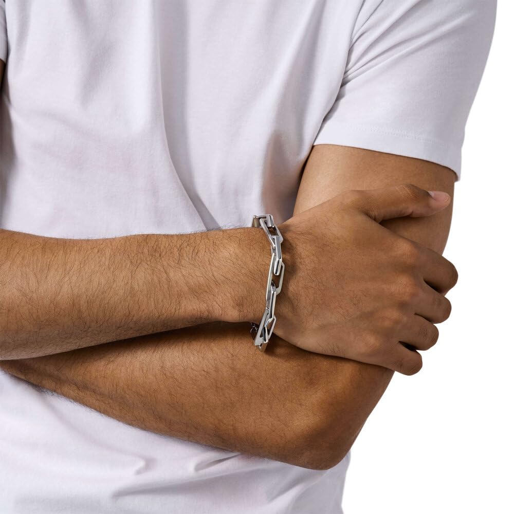 Diesel Bracciale da uomo in acciaio inossidabile con chiusura a moschettone, tono argento