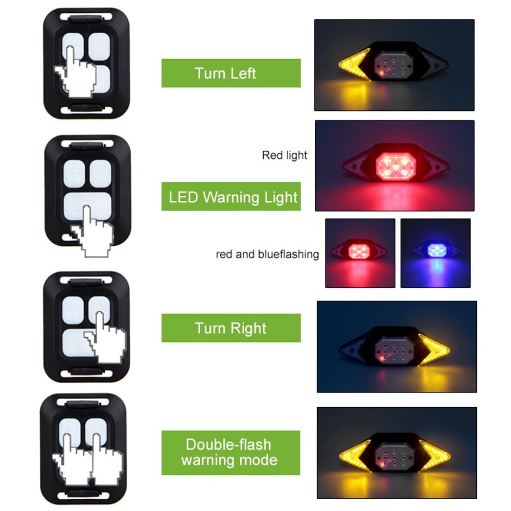 Luce USB Bike Wireless Remote Control Rear Lamp Red/Blue Flash Turning Signal Safety Warning Taillight