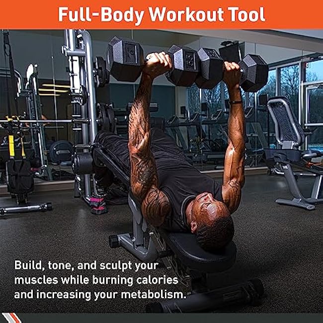 Body Sport Rubber Encased Hex Dumbbell Weight, Single ¨C Dumbbells for Exercises ¨C Strength Training Equipment ¨C Home Gym Accessories ¨C Weight Training