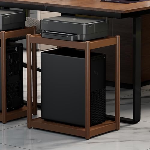 AQIMUELE Solid Wood Printer Stand 2 Tier Mobile Printer Table Storage Printer Cart with Wheels L13 X W20 X H30 Inch Heigh, Simple & Modern As PC Stand, End Table. Side Table, for Home Office (Walnut)