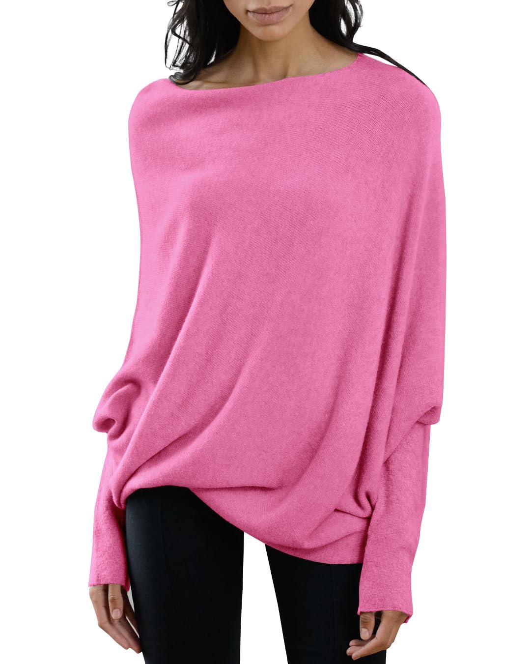 Imily Bela Maglione da donna con scollo rotondo, a maniche lunghe, con scollo largo, camicetta