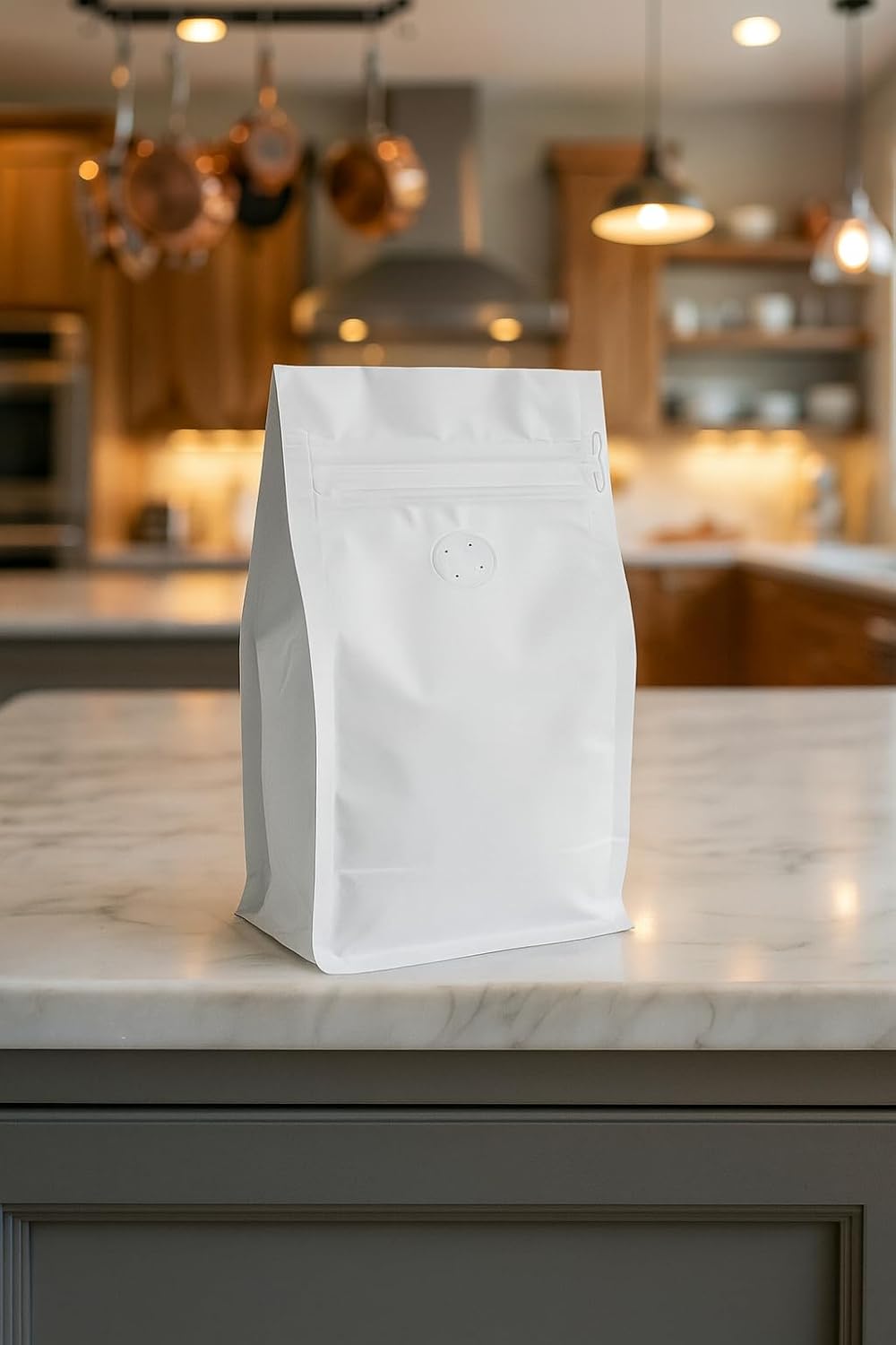 AwePackage 12 oz Resealable Zipper Box Pouch Coffee Bag with valve - Flat Bottom Pull Tab (50, Matte White Wide)