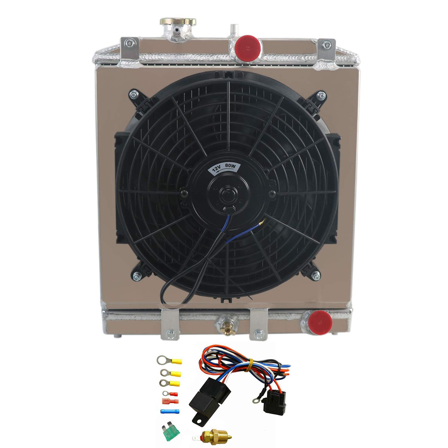 Photo 1 of ALLOYWORKS 4 Row Core All Aluminum Radiator + Fan Shroud + Relay for 1992-2000 Honda Civic CRX EG EK/DEL SOL/INTEGRA B16 B18 D15 D16 4 row radiator shroud fan relay kit