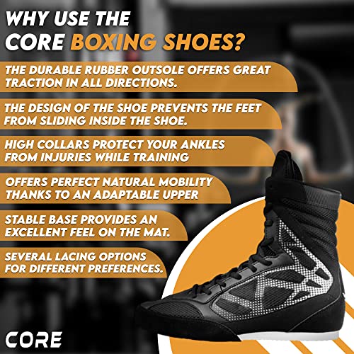 core boxing shoes - lightweight boxing shoes for men amp women - boxing training shoes with high support  high traction boxing boots - breathable lace up boxer shoes  mens kickboxing shoes