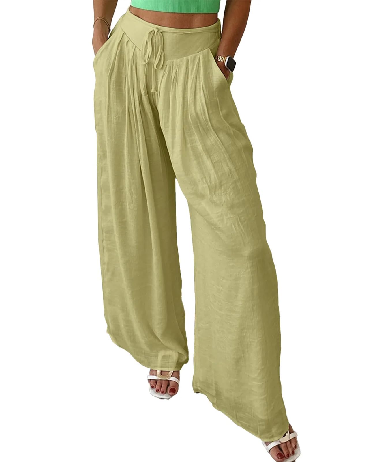 Wide Leg Pants for Women Casual Tie Waist Pleated Trouser 2025 Casual Flowy Loose Comfy Fit Lounge Pants