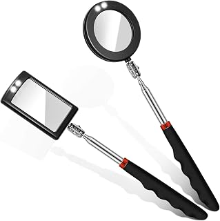 Tatuo 2-Pack LED Telescoping Inspection Mirrors - Round & Square, 360° Rotating for Mechanics, Dentists, Makeup Artists