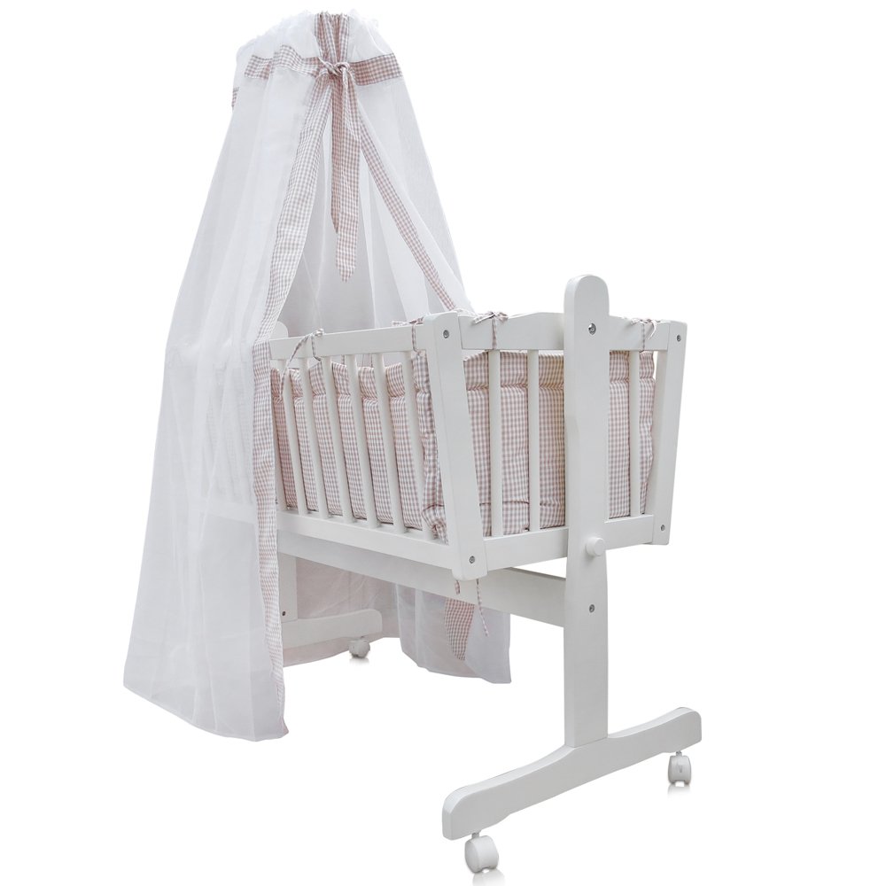 VitaliSpa Lit bébé, Blanc, 102.5x140cm | avec des roues, avec fonction de bascule et roulettes verrouillables